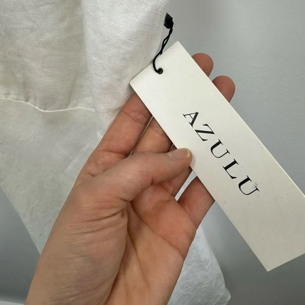 Azulu White Linen Open back Cross Strappy Back Mini Dress A-line Skirt Size 2 - Picture 9 of 12